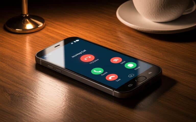 Smartphone sombre affichant un appel entrant suspect