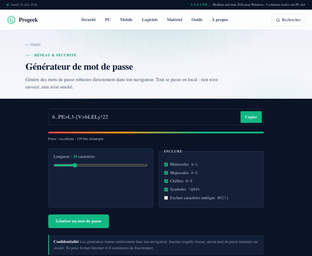 Aperçu de l’outil Générateur de mot de passe