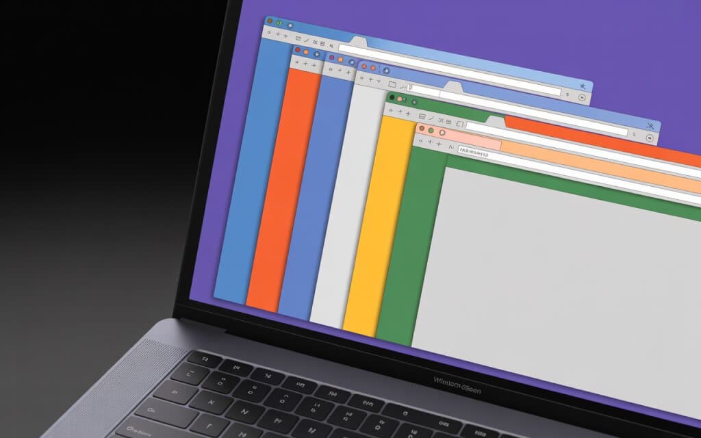 Écran laptop affichant plusieurs navigateurs