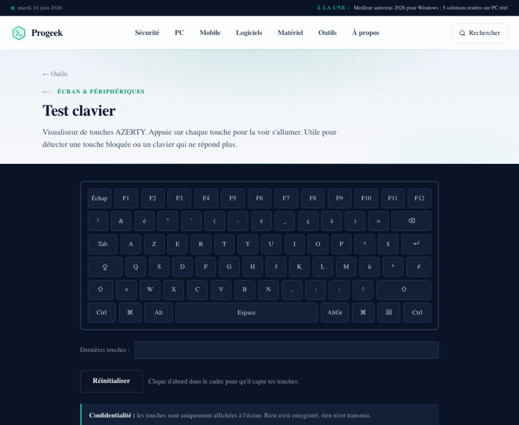 Aperçu de l’outil Test clavier
