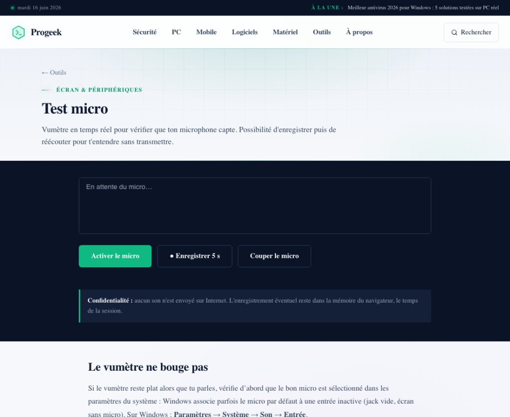Aperçu de l’outil Test micro