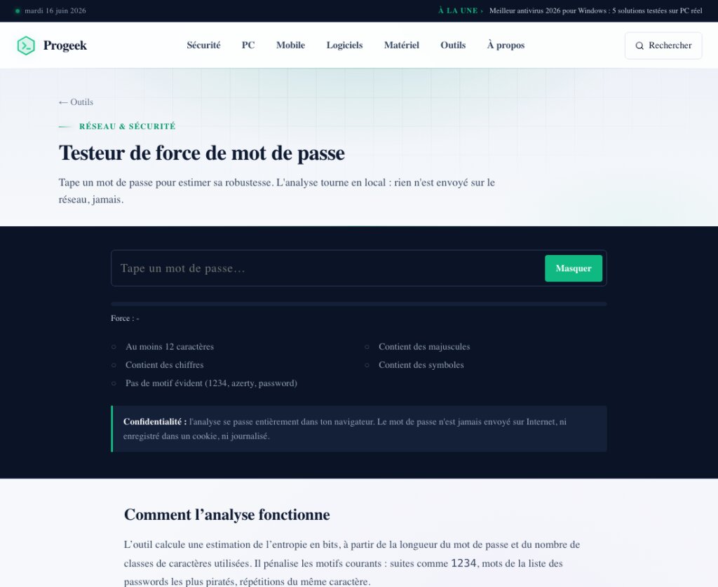 Aperçu de l’outil Testeur de force de mot de passe