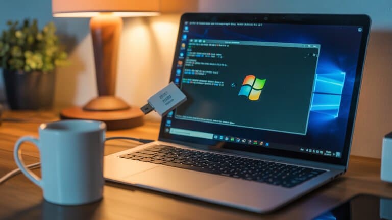 Installation Windows 11 sur cle USB avec laptop ouvert