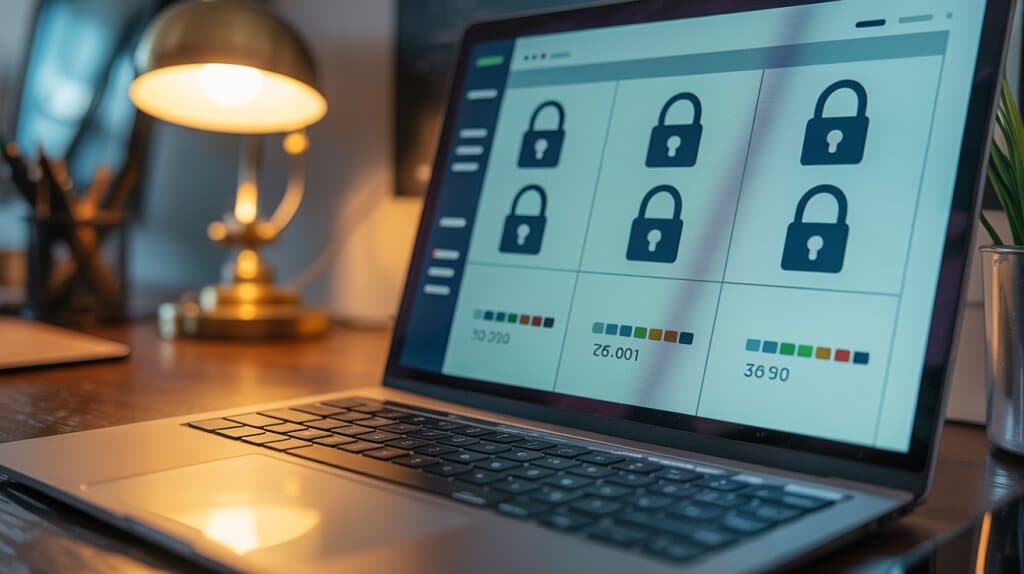 Interface audit de securite mot de passe sur laptop