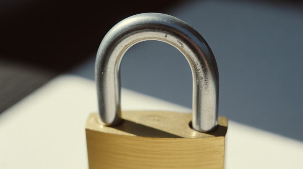 Gros plan sur l anse ouverte d un cadenas, illustration d un coffre de mots de passe