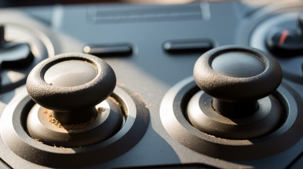 Gros plan sur les deux sticks analogiques d une manette de jeu vidéo